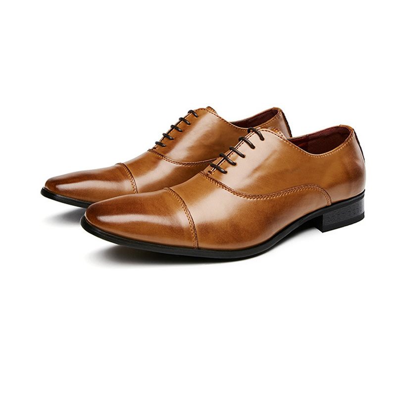 Męskie Buty Wizytowe Business Modern Lace Up Oxford Square Toe Leather