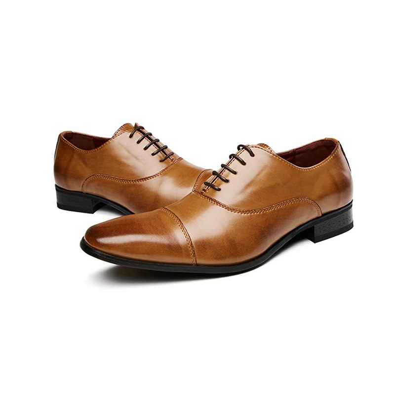 Męskie Buty Wizytowe Business Modern Lace Up Oxford Square Toe Leather - Brązowy