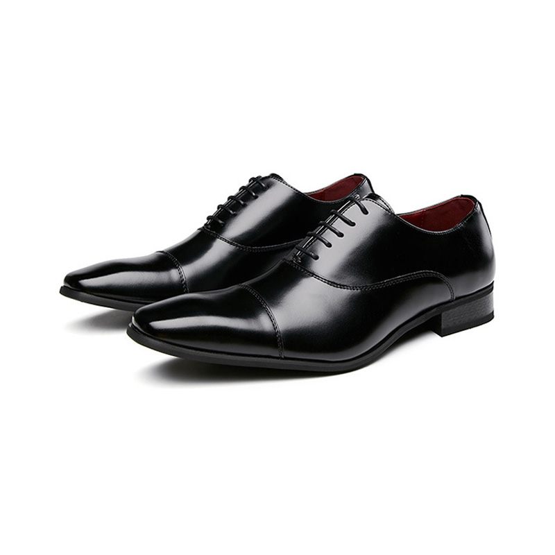 Męskie Buty Wizytowe Business Modern Lace Up Oxford Square Toe Leather - Czarny